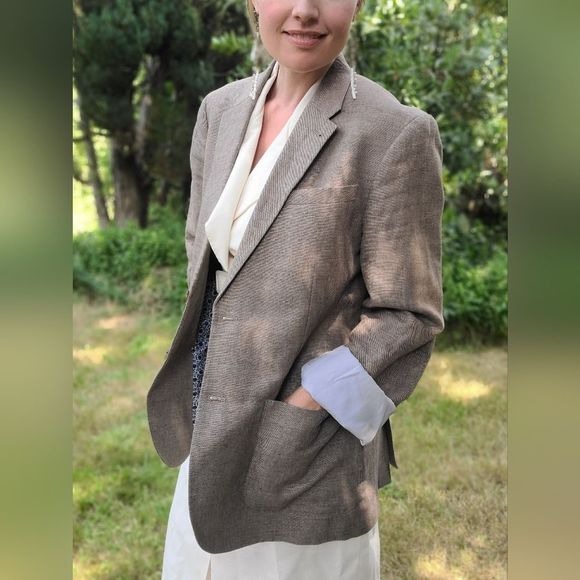 The Stanley RW&CO. Summer Blazer Dinner Suit Jacket Mens Taupe Tan Brown Sz L - Picture 6 of 16